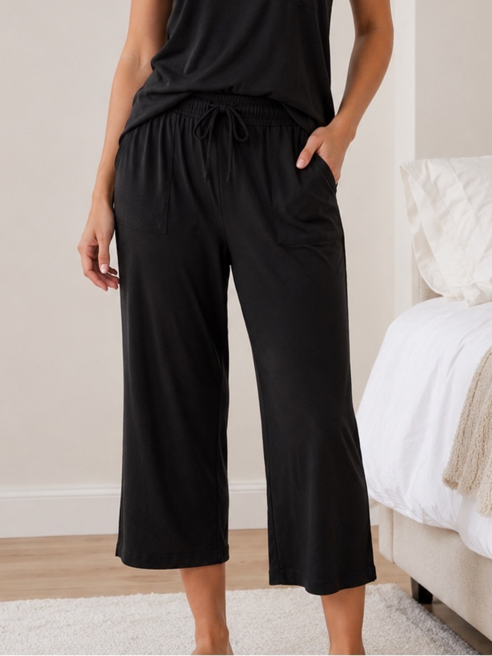 Soma Black Cotton Cropped Pajama Pants